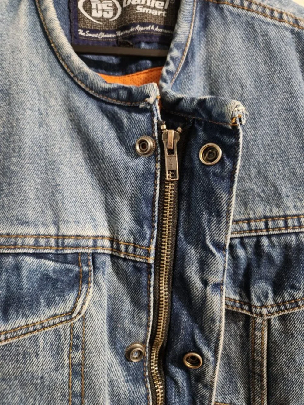 Daniel Smart Blue Denim Motorcycle Vest Collarless with CCW Pockets size XL